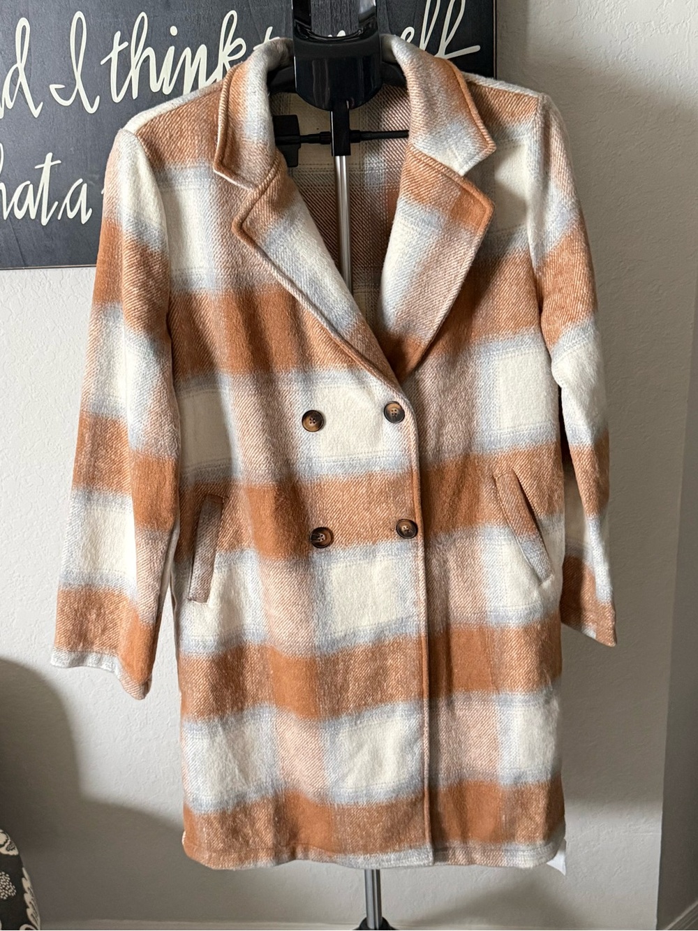 Womens Double-Breasted Plaid Coat NWT